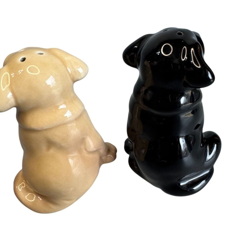Labrador Dog Salt Pepper Shakers Tan Black Ceramic Made In Thailand 3.5" - Picture 4 of 8